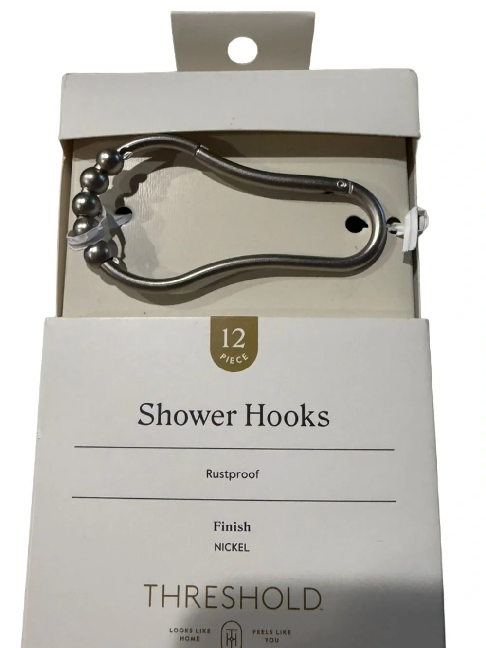 THRESHOLD NWT 12pc v Hook Shower Curtain Rings -Chrome